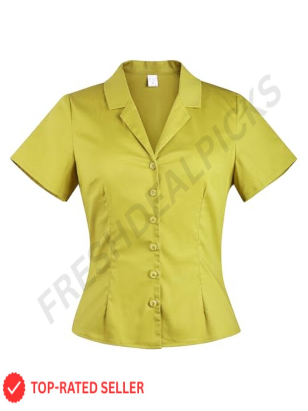 ClassicFit Button Down Blouse 1950s Retro Notched Collar Short Sleeve Work Top